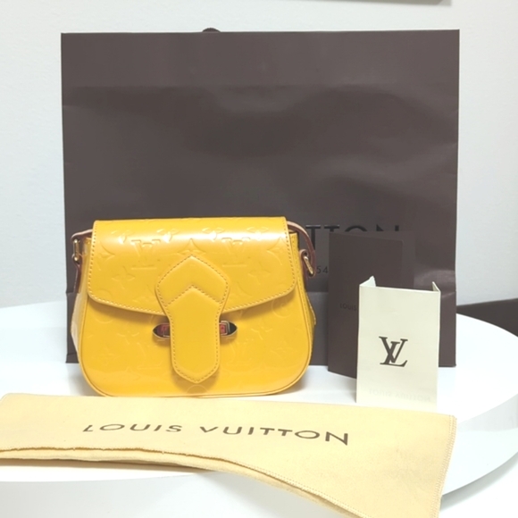 💕Rare LOUIS VUITTON Monogram Vernis Bellflower PM yellow leather Cross body BAG - Picture 6 of 16